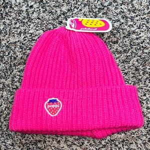 🆕 Poppi Knit Hot Pink Graphic Strawberry Beanie Womans OSFM | NWT